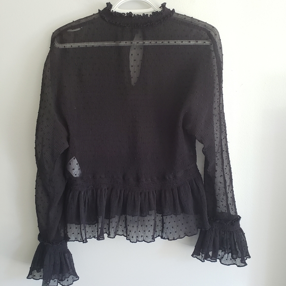 Maje Laurine Swiss Dot High Neck Ruffle Peplum Top - Picture 4 of 8